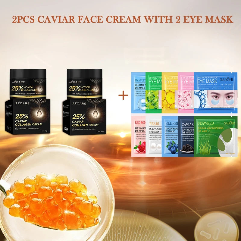 Crema facial antiarrugas con colágeno de caviar, 30 g, con mascarilla para ojos, ácido hialurónico, hidratante, reduce las líneas finas, productos para el cuidado de la piel