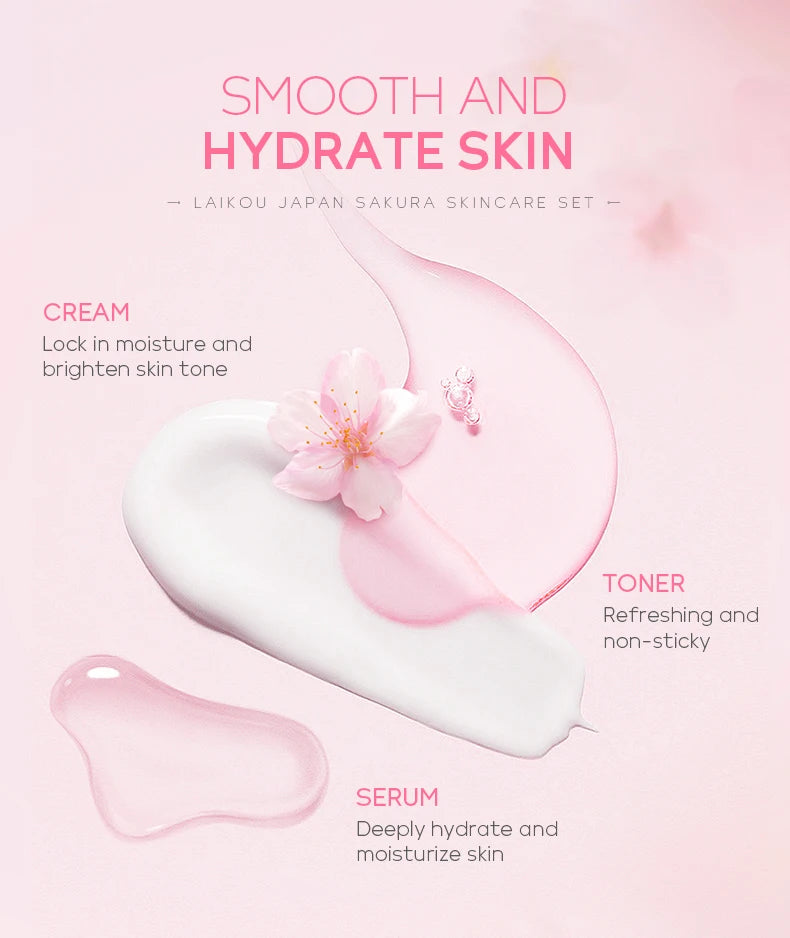 LAIKOU Japan Sakura Skin Care Set Serum Rejuvenating Cream Glowing Moisturizer Fade Blemishes 5pcs