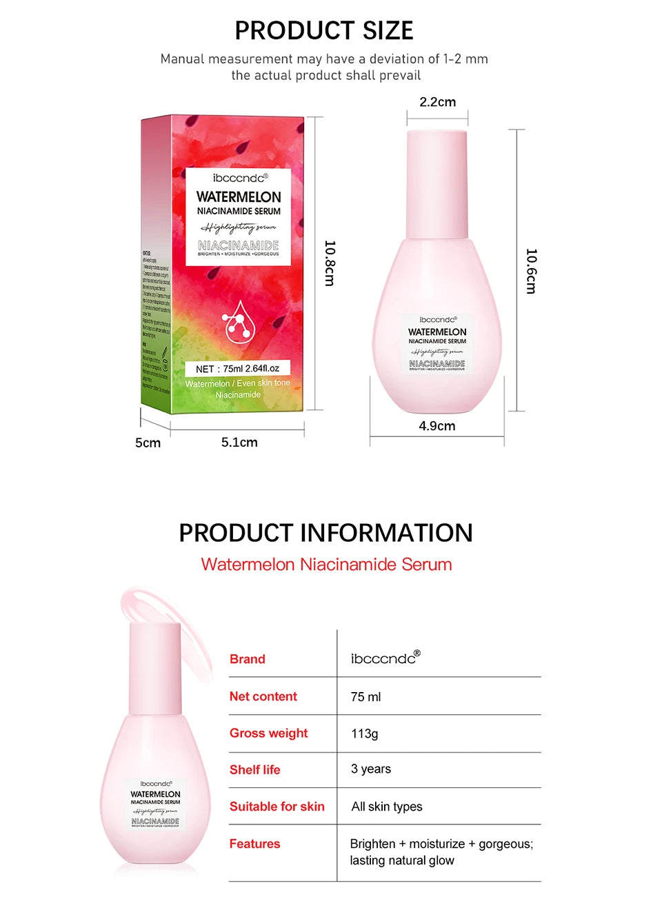 New Watermelon nicotinamide Light Bulb Essence Moisturizing Skin Brightening Face Brightening Essence For Women Skin Care