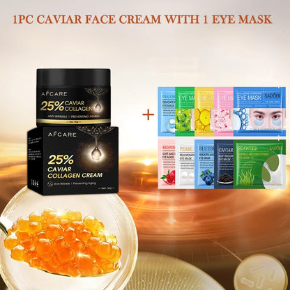 Crema facial antiarrugas con colágeno de caviar, 30 g, con mascarilla para ojos, ácido hialurónico, hidratante, reduce las líneas finas, productos para el cuidado de la piel