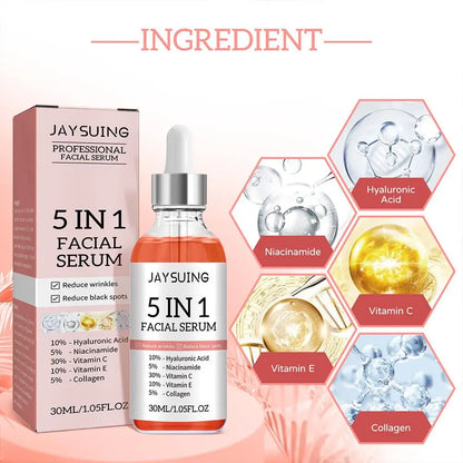 Anti Wrinkle Face Serum 5In1 Fade Spots Facial Serum Hyaluronic Acid,Collagen,Niacinamide,Vitamin C & E Skin Care Liquid 2/1pcs