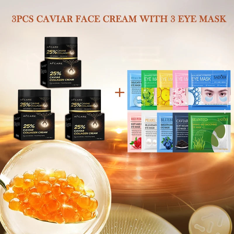 Crema facial antiarrugas con colágeno de caviar, 30 g, con mascarilla para ojos, ácido hialurónico, hidratante, reduce las líneas finas, productos para el cuidado de la piel